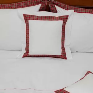 Lenjerie de pat din bumbac 100%, albă, chenar decorativ carouri