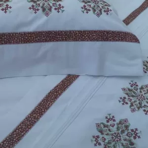 Lenjerie de pat din bumbac, culoare alb mat cu bandă cu flori mărunte