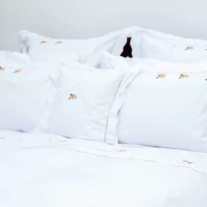 Lenjerie de pat albă, cu broderie combinată, bride și trandafir, bumbac 100%