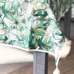 Față de masă interior/exterior verde, cu motiv floral/frunze