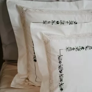 Lenjerie de pat dublă cu broderie verde