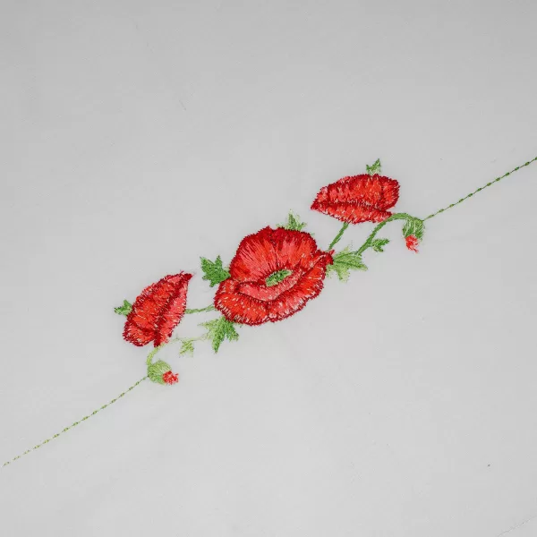 Lenjerie de pat albă cu dantelă și broderie maci - imagine 2