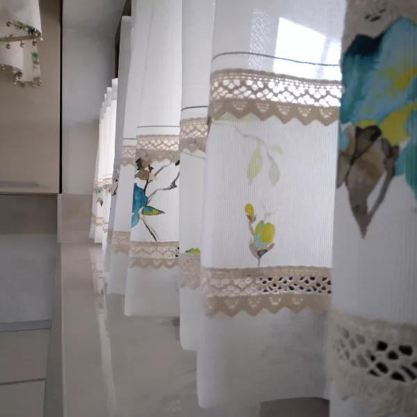 Perdea bucătărie cu broderie flori de măr - imagine 4