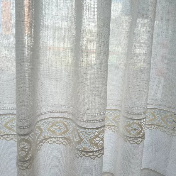 Perdea bucătărie cu dantelă și broderie găurele - imagine 2
