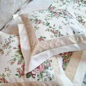 Lenjerie de pat dublu Vintage Rose cu bordură de dantelă croșetată